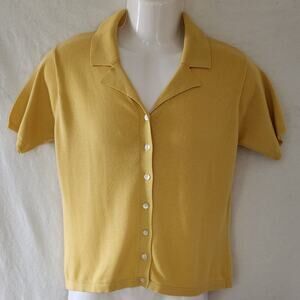 Van Heusen "For Her" VTG Mustard Yellow Short Sleeve Knit Collard Blouse W SZ M